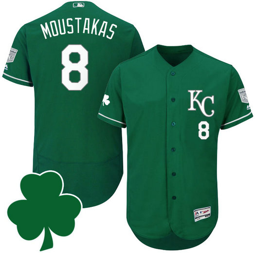 Kansas City Royals #8 Mike Moustakas St. Patricks Day Green Celtic Flexbase Authentic Collection Jersey Kansas City Royals #8 Mike Moustakas St. Patricks Day Green Celtic Flexbase Authentic Collection Jersey