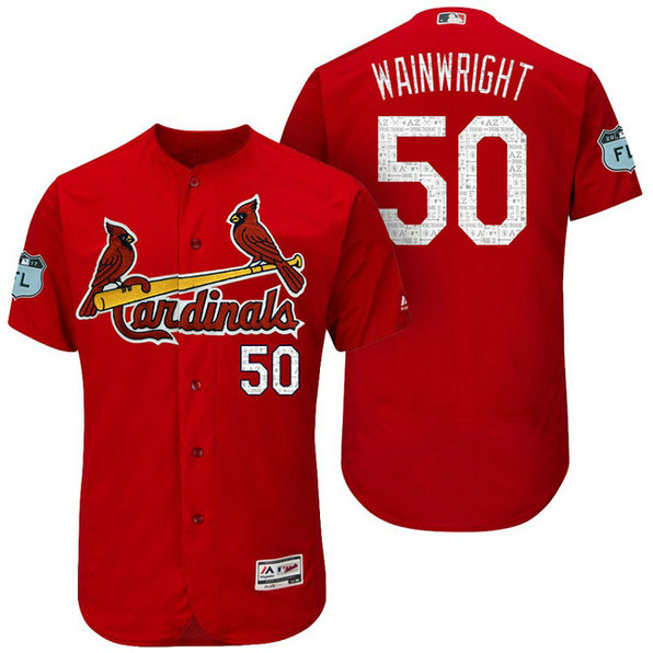 St. Louis Cardinals Adam Wainwright #50 Scarlet 2017 Spring Training Grapefruit League Patch Authentic Collection Flex Base Jersey St. Louis Cardinals Adam Wainwright #50 Scarlet 2017 Spring Training Grapefruit League Patch Authentic Collection Flex Base Jersey