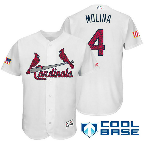 St. Louis Cardinals #4 Yadier Molina White Stars & Stripes 2016 Independence Day Cool Base Jersey St. Louis Cardinals #4 Yadier Molina White Stars & Stripes 2016 Independence Day Cool Base Jersey