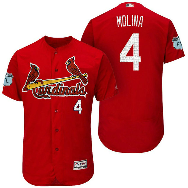 St. Louis Cardinals Yadier Molina #4 Scarlet 2017 Spring Training Grapefruit League Patch Authentic Collection Flex Base Jersey St. Louis Cardinals Yadier Molina #4 Scarlet 2017 Spring Training Grapefruit League Patch Authentic Collection Flex Base Jersey