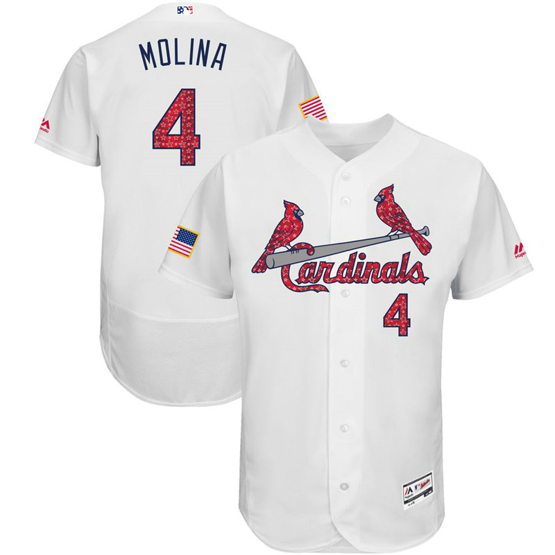 Yadier Molina #4 St. Louis Cardinals 2017 Stars & Stripes Independence Day White Flex Base Jersey Yadier Molina #4 St. Louis Cardinals 2017 Stars & Stripes Independence Day White Flex Base Jersey
