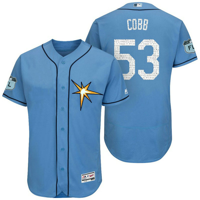 Tampa Bay Rays Alex Cobb #53 Light Blue 2017 Spring Training Grapefruit League Patch Authentic Collection Flex Base Jersey Tampa Bay Rays Alex Cobb #53 Light Blue 2017 Spring Training Grapefruit League Patch Authentic Collection Flex Base Jersey