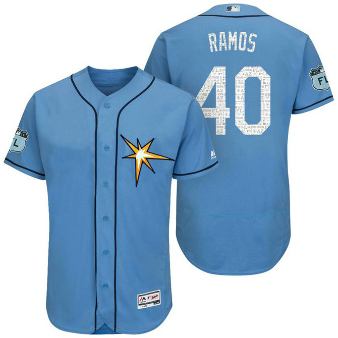 Tampa Bay Rays Wilson Ramos #40 Light Blue 2017 Spring Training Grapefruit League Patch Authentic Collection Flex Base Jersey Tampa Bay Rays Wilson Ramos #40 Light Blue 2017 Spring Training Grapefruit League Patch Authentic Collection Flex Base Jersey