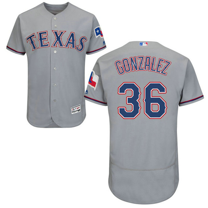 Texas Rangers Miguel Gonzalez #36 Grey Road Flex Base Jersey