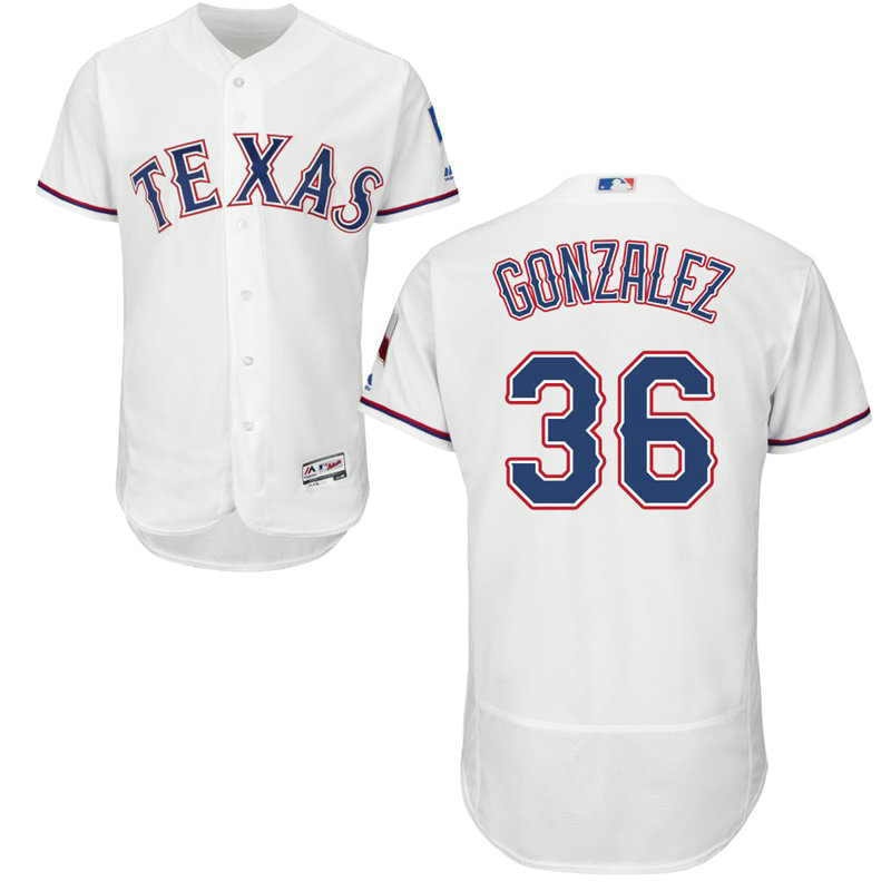 Texas Rangers Miguel Gonzalez #36 White Home Flex Base Jersey