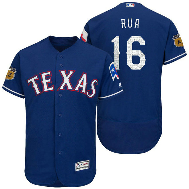 Texas Rangers Ryan Rua #16 Royal 2017 Spring Training Cactus League Patch Authentic Collection Flex Base Jersey