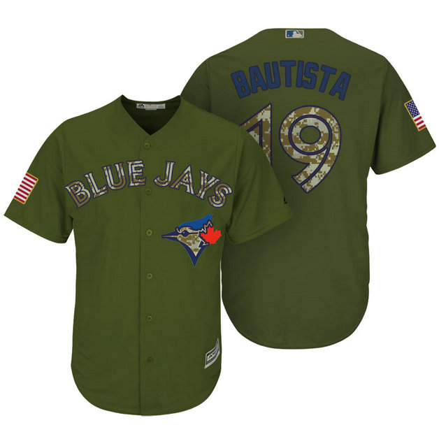 Toronto Blue Jays #19 Jose Bautista Camo Olive Salute Official Cool Base Jersey Toronto Blue Jays #19 Jose Bautista Camo Olive Salute Official Cool Base Jersey