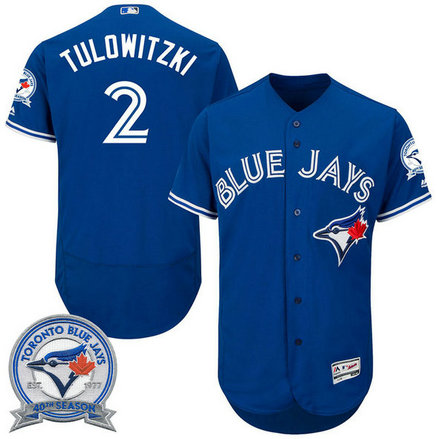 Toronto Blue Jays Troy Tulowitzki #2 Royal Alternate 40th Anniversary Patch Flex Base Jersey Toronto Blue Jays Troy Tulowitzki #2 Royal Alternate 40th Anniversary Patch Flex Base Jersey