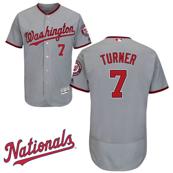 Trea Turner #7 Washington Nationals Road Grey Flex Base Jersey Trea Turner #7 Washington Nationals Road Grey Flex Base Jersey