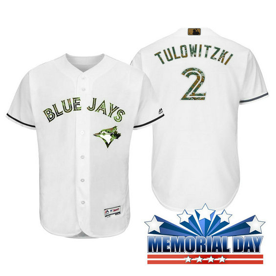 Toronto Blue Jays Troy Tulowitzki #2 White Camo Fashion 2016 Memorial Day Cool Base Jersey