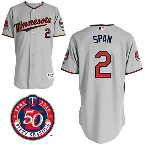 Minnesota Twins #2 Denard Span Grey Road 50TH Season Patch Jersey Minnesota Twins #2 Denard Span Grey Road 50TH Season Patch Jersey
