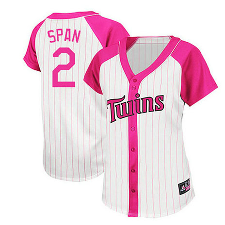 Women - Minnesota Twins #2 Denard Span White/Pink Splash Jersey Women - Minnesota Twins #2 Denard Span White/Pink Splash Jersey