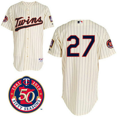 Minnesota Twins #27 J. J. Hardy Cream Home 50TH Season Patch Jersey Minnesota Twins #27 J. J. Hardy Cream Home 50TH Season Patch Jersey