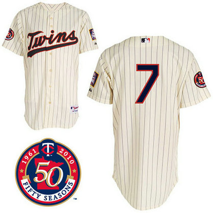 Minnesota Twins #7 Joe Mauer Cream Home 50TH Season Patch Jersey Minnesota Twins #7 Joe Mauer Cream Home 50TH Season Patch Jersey