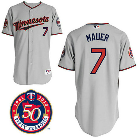 Minnesota Twins #7 Joe Mauer Grey Road 50TH Season Patch Jersey Minnesota Twins #7 Joe Mauer Grey Road 50TH Season Patch Jersey