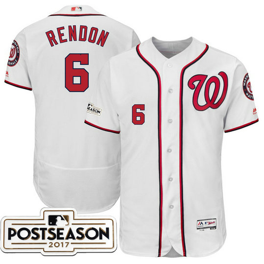 Washington Nationals Anthony Rendon #6 White 2017 Postseason Patch Flex Base Jersey