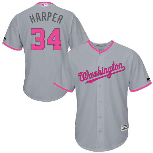 Washington Nationals #34 Bryce Harper Grey Home 2016 Mother's Day Cool Base Jersey