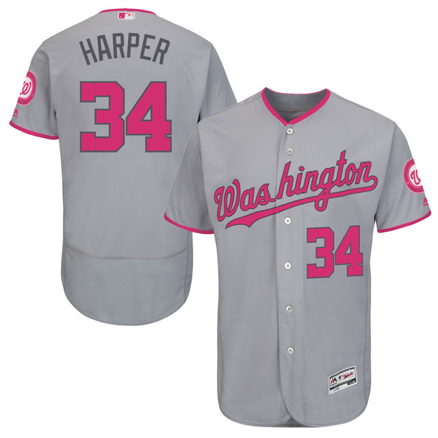 Washington Nationals #34 Bryce Harper Grey Road 2016 Mother's Day Flex Base Jersey