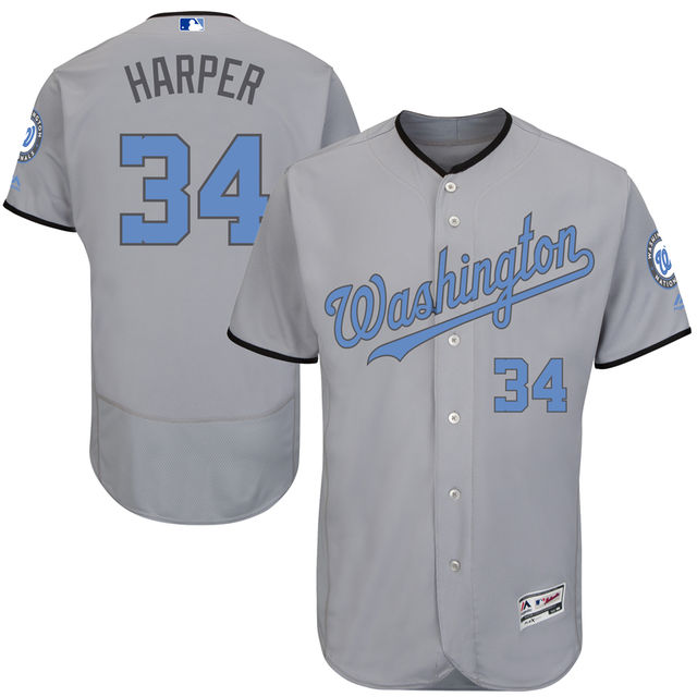 Washington Nationals #34 Bryce Harper Grey Fashion 2016 Father's Day Flex Base Jersey