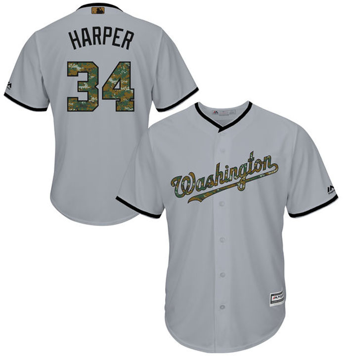 Washington Nationals Bryce Harper #34 Grey Camo Fashion 2016 Memorial Day Cool Base Jersey Washington Nationals Bryce Harper #34 Grey Camo Fashion 2016 Memorial Day Cool Base Jersey