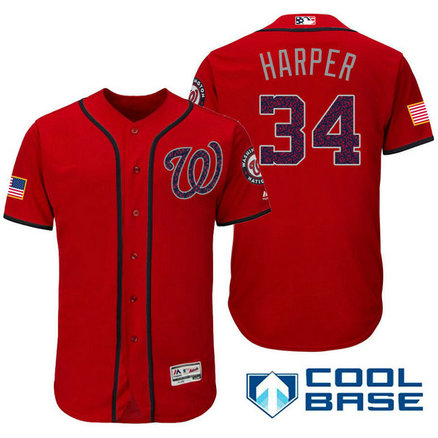 Washington Nationals #34 Bryce Harper Red Stars & Stripes 2016 Independence Day Cool Base Jersey Washington Nationals #34 Bryce Harper Red Stars & Stripes 2016 Independence Day Cool Base Jersey