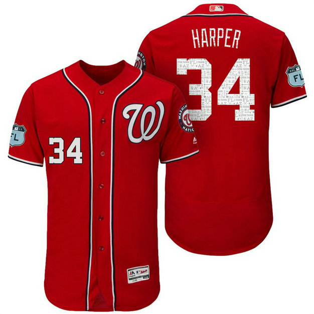 Washington Nationals Bryce Harper #34 Scarlet 2017 Spring Training Grapefruit League Patch Authentic Collection Flex Base Jersey Washington Nationals Bryce Harper #34 Scarlet 2017 Spring Training Grapefruit League Patch Authentic Collection Flex Base Jersey