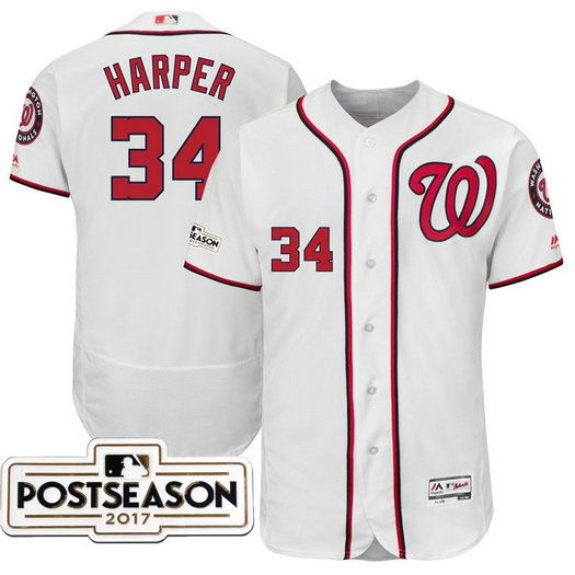Washington Nationals Bryce Harper #34 White 2017 Postseason Patch Flex Base Jersey Washington Nationals Bryce Harper #34 White 2017 Postseason Patch Flex Base Jersey