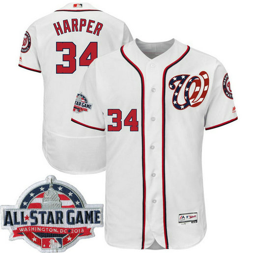 Washington Nationals #34 Bryce Harper White 2018 All-Star Game Home Alternate Flex Base Player Jersey