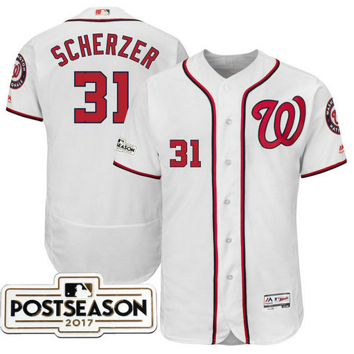 Washington Nationals Max Scherzer #31 White 2017 Postseason Patch Flex Base Jersey