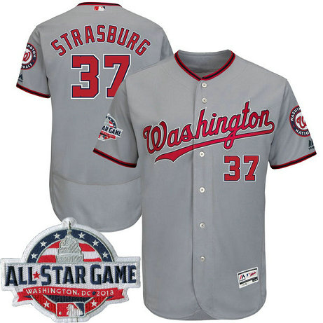 Washington Nationals #37 Stephen Strasburg Grey 2018 All-Star Game Road Flex Base Player Jersey