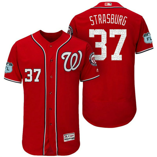 Washington Nationals Stephen Strasburg #37 Scarlet 2017 Spring Training Grapefruit League Patch Authentic Collection Flex Base Jersey Washington Nationals Stephen Strasburg #37 Scarlet 2017 Spring Training Grapefruit League Patch Authentic Collection Flex Base Jersey