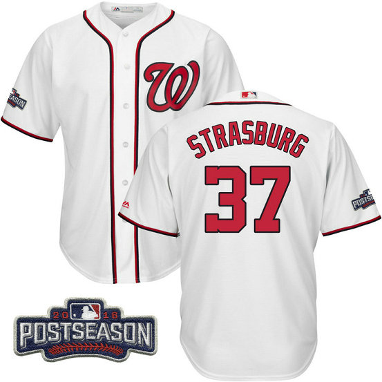 Washington Nationals Stephen Strasburg #37 NL East Division Champions White 2016 Postseason Patch Cool Base Jersey Washington Nationals Stephen Strasburg #37 NL East Division Champions White 2016 Postseason Patch Cool Base Jersey