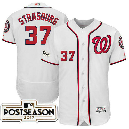 Washington Nationals Stephen Strasburg #37 White 2017 Postseason Patch Flex Base Jersey Washington Nationals Stephen Strasburg #37 White 2017 Postseason Patch Flex Base Jersey