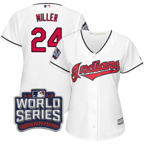 Women - Cleveland Indians Andrew Miller #24 White 2016 World Series Bound Cool Base Jersey