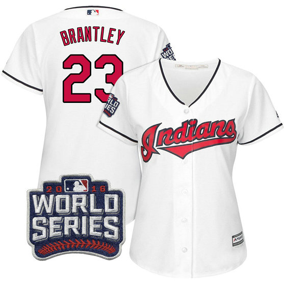 Women - Cleveland Indians Michael Brantley #23 White 2016 World Series Bound Cool Base Jersey