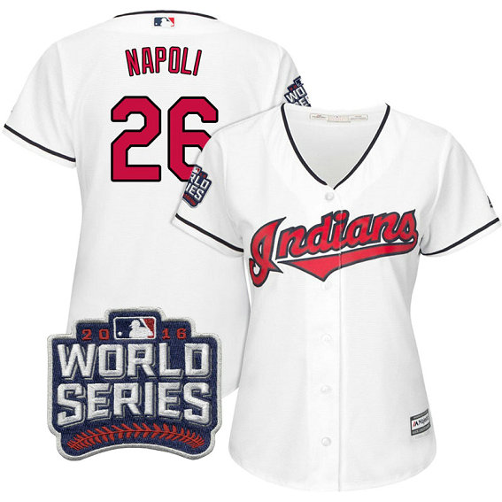 Women - Cleveland Indians Mike Napoli #26 White 2016 World Series Bound Cool Base Jersey