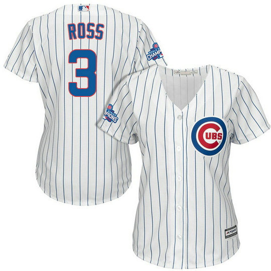 Women - Chicago Cubs David Ross #3 White 2016 World Series Champions Team Logo Patch Cool Base Jersey