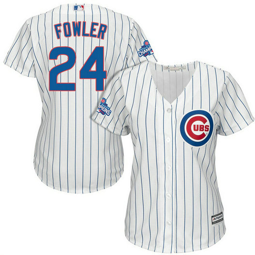 Women - Chicago Cubs Dexter Fowler #24 White 2016 World Series Champions Team Logo Patch Cool Base Jersey