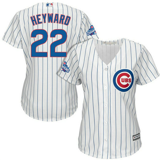 Women - Chicago Cubs Jason Heyward #22 White 2016 World Series Champions Team Logo Patch Cool Base Jersey