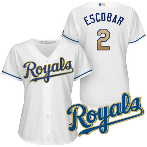 Women - Kansas City Royals Alcides Escobar #2 2017 Home White Cool Base Jersey