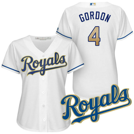 Women - Kansas City Royals Alex Gordon #4 2017 Home White Cool Base Jersey