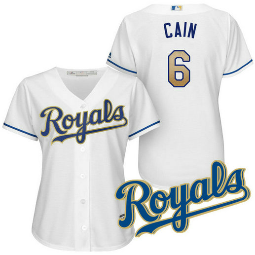 Women - Kansas City Royals Lorenzo Cain #6 2017 Home White Cool Base Jersey
