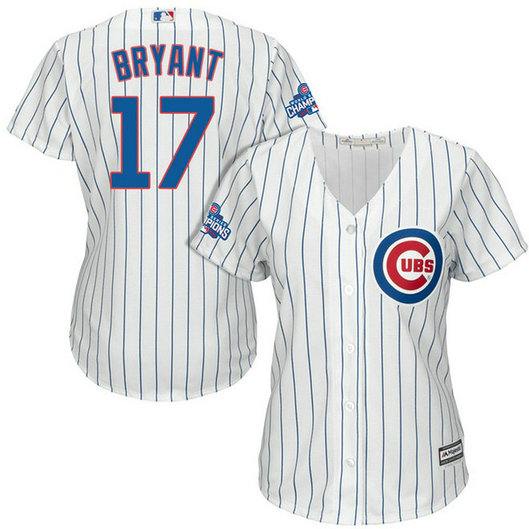 Women - Chicago Cubs Kris Bryant #17 White 2016 World Series Champions Team Logo Patch Cool Base Jersey Women - Chicago Cubs Kris Bryant #17 White 2016 World Series Champions Team Logo Patch Cool Base Jersey