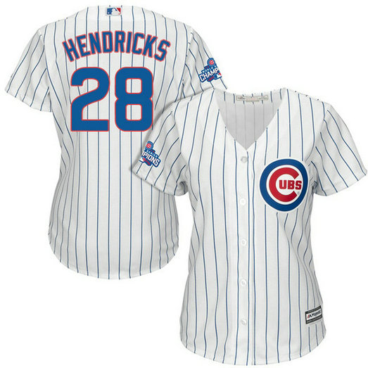 Women - Chicago Cubs Kyle Hendricks #28 White 2016 World Series Champions Team Logo Patch Cool Base Jersey