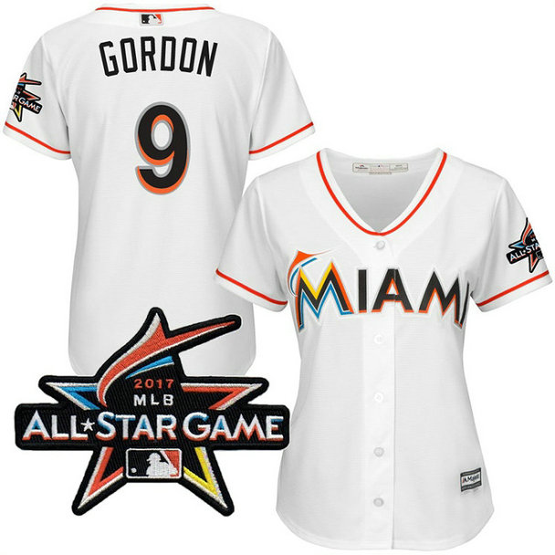 Women - Miami Marlins Dee Gordon #9 2017 All-Star Game Patch White Cool Base Jersey Women - Miami Marlins Dee Gordon #9 2017 All-Star Game Patch White Cool Base Jersey
