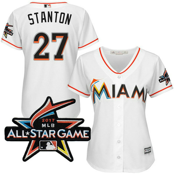 Women - Miami Marlins Giancarlo Stanton #27 2017 All-Star Game Patch White Cool Base Jersey Women - Miami Marlins Giancarlo Stanton #27 2017 All-Star Game Patch White Cool Base Jersey