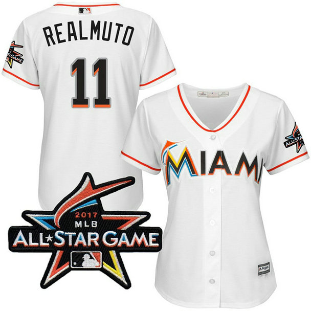 Women - Miami Marlins J.T. Realmuto #11 2017 All-Star Game Patch White Cool Base Jersey Women - Miami Marlins J.T. Realmuto #11 2017 All-Star Game Patch White Cool Base Jersey