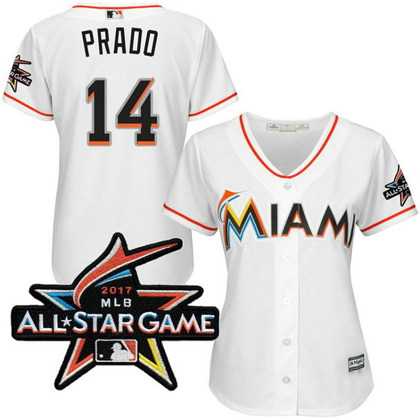Women - Miami Marlins Martin Prado #14 2017 All-Star Game Patch White Cool Base Jersey