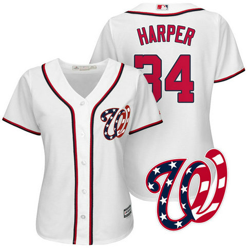 Women - Washington Nationals Bryce Harper #34 2017 Home White Cool Base Jersey