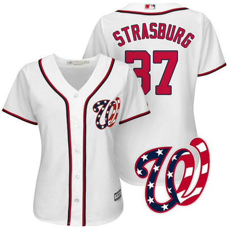 Women - Washington Nationals Stephen Strasburg #37 2017 Home White Cool Base Jersey